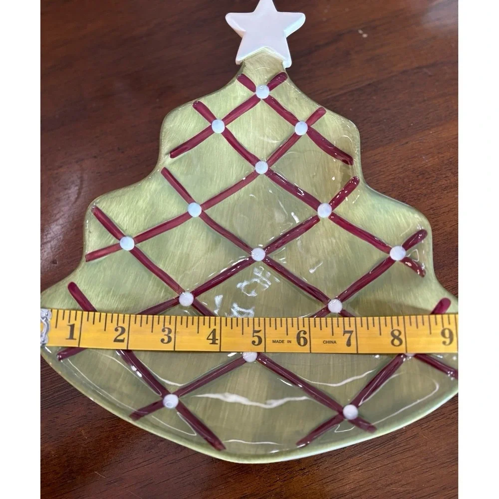 Pottery Barn hand-painted Christmas Tree Serving Dish READ description tiny chip